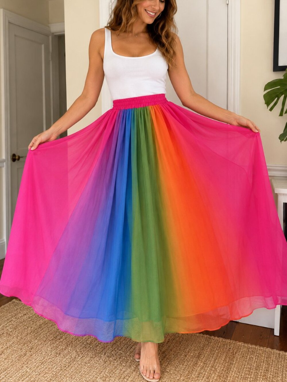 Loragal Chiffon Maxi Skirt Whimsical Dopamine Rainbowcore Maximalist
